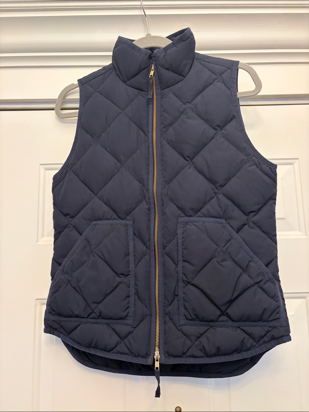 J. Crew Navy Quilted Puffer Vest with Gold Zipper